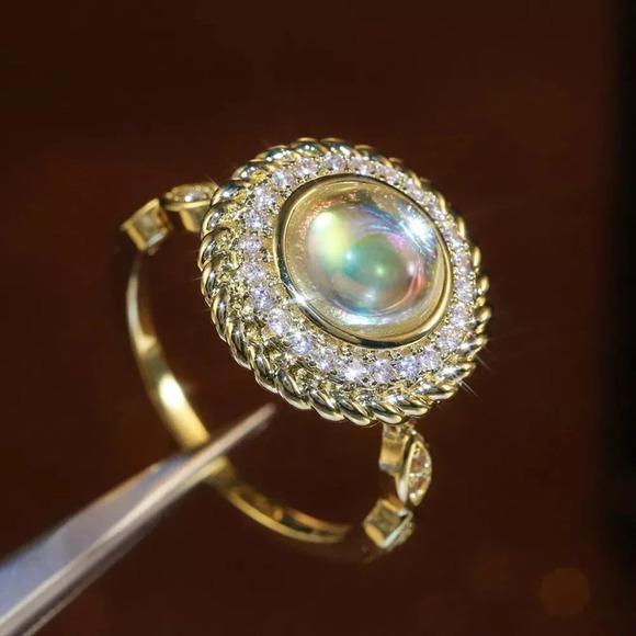 🍂  14K Gold Plated CZ Clear Opal Diamond Ring for Women, FB16FA1129 - Picture 3 of 10